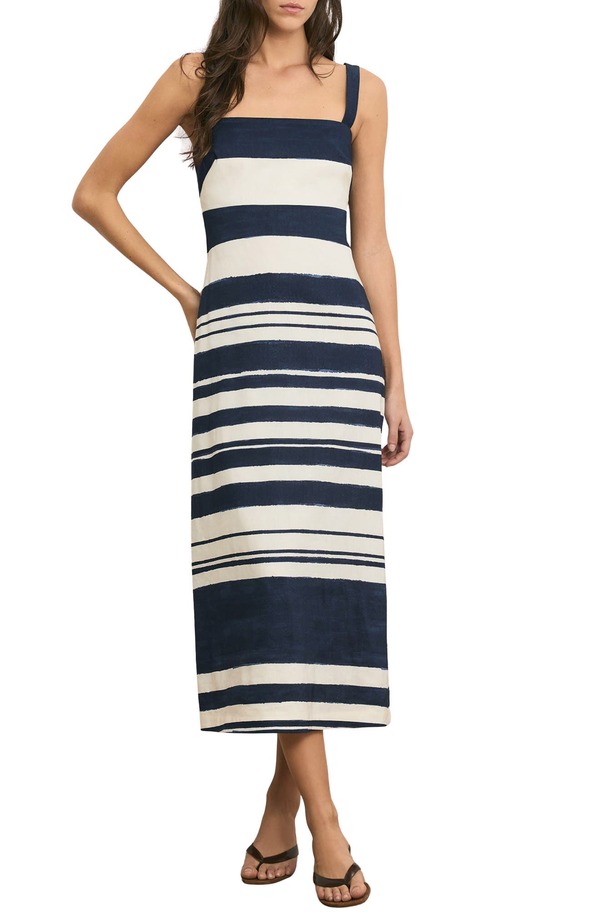 ヴェロニカ ベアード レディース トップス ワンピース ミディ ノースリーブ Veronica Beard Ella Stripe Sleeveless Midi Dress Navy Dove ネイビー