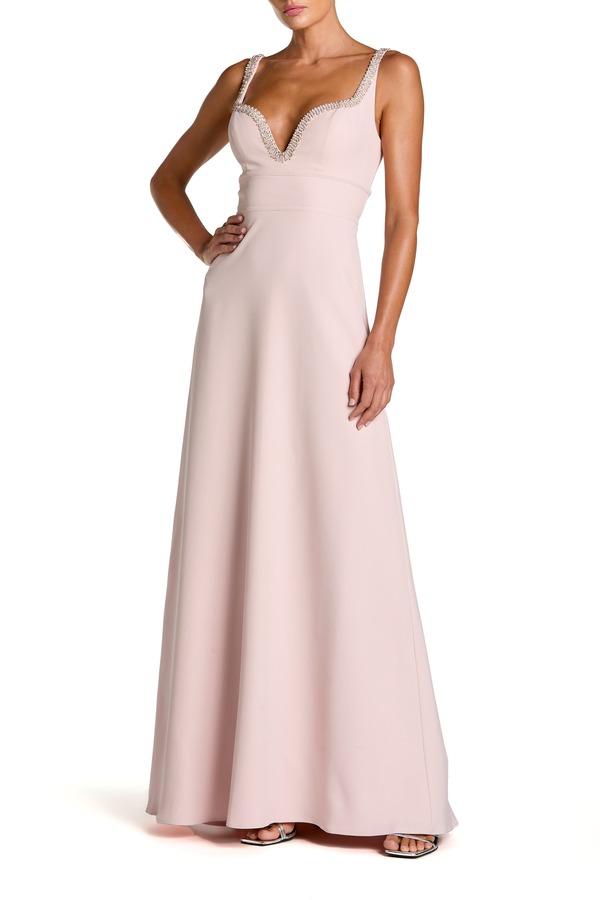 マックダガル レディース トップス ワンピース クレープ ノースリーブ Mac Duggal Crepe Sleeveless Gown With Rhinestone Trim Dusty Rose