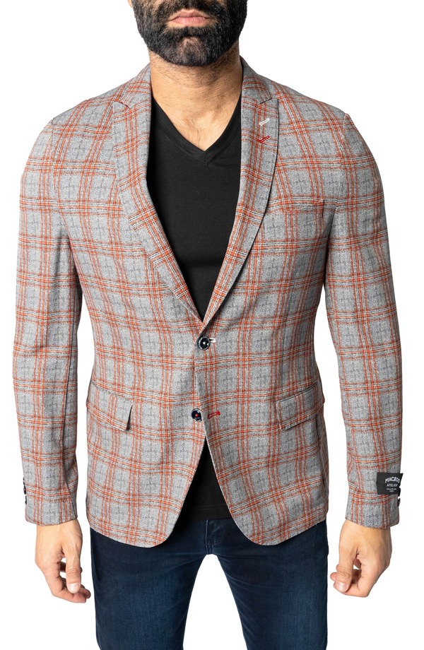 マセオ メンズ アウター ジャケット・ブルゾン ブレザー Maceoo Descartes Unconstructed Plaid Spanish Orange Blazer Orange オレンジ
