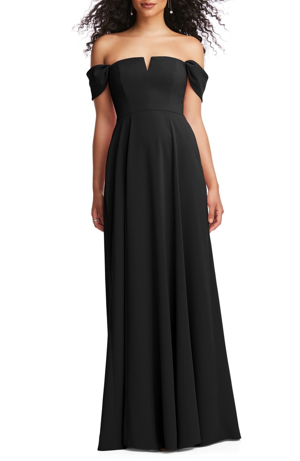 ドレッシーコレクション レディース トップス ワンピース クレープ Dessy Collection Off the Shoulder Crepe Gown Black ブラック