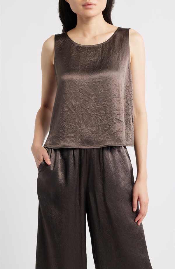 エイリーンフィッシャー レディース トップス シャツ サテン Eileen Fisher Crinkle Satin Shell Top Rye