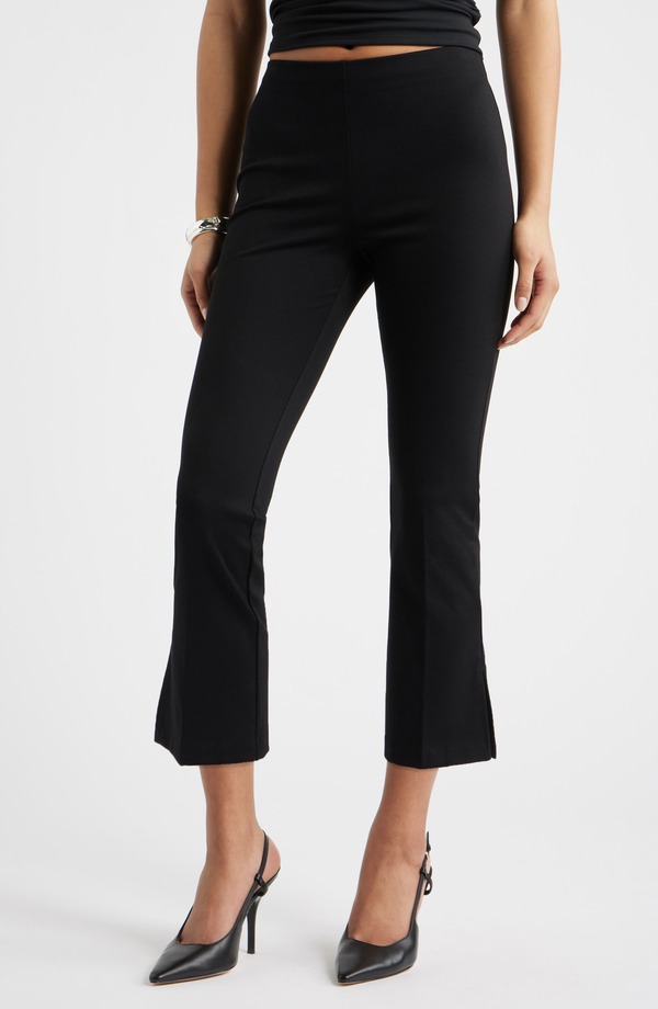 オープンエディット レディース ボトムス レギンス パンツ Open Edit Kick Flare Stretch Twill Pants Black ブラック