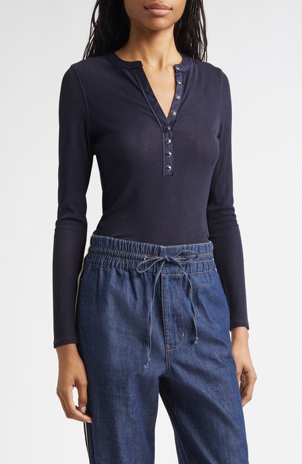 ヴェロニカ ベアード レディース トップス シャツ ニット Veronica Beardrexler Knit Henley Top Navy ネイビー