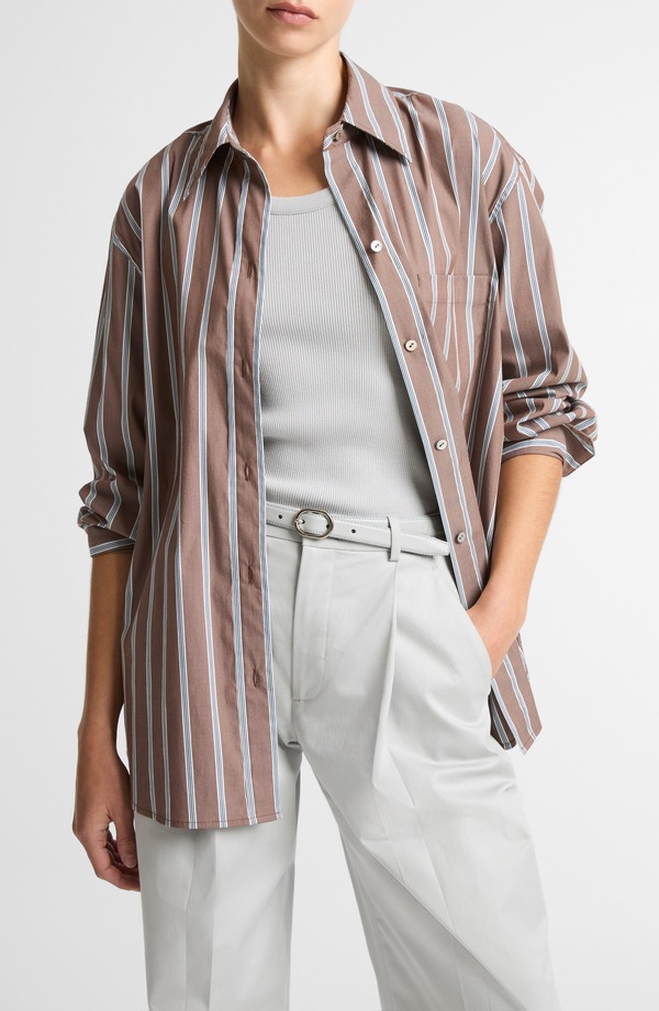 ヴィンス レディース トップス シャツ コットン Vince Stripe Cotton Blend Button-Up Shirt Brown Multi ブラウン|ReVida 店