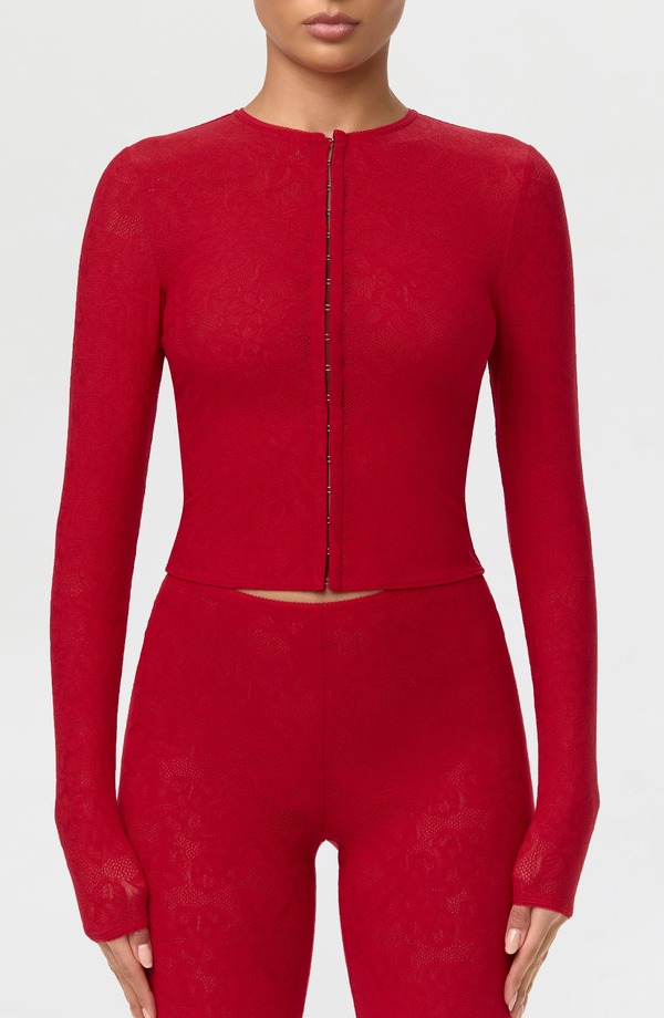 ネイキッドワードローブ レディース アウター パーカー・スウェット レース Naked Wardrobe Lace Top Ruby Red レッド|ReVida 店