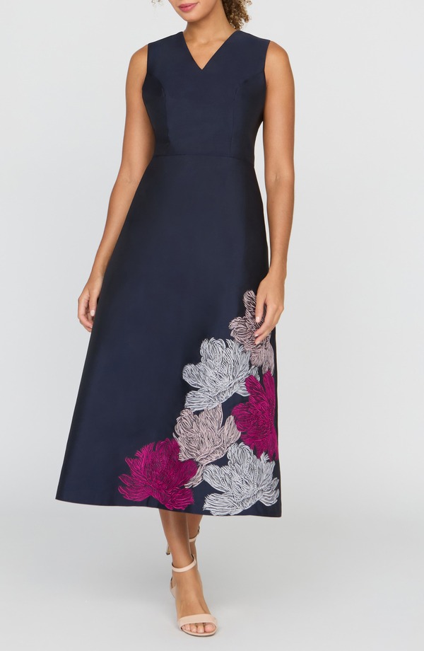 ケイ アンジャー レディース トップス ワンピース フラワー柄 フラワー Kay Unger Aria Floral Cocktail Dress Dark Navy ネイビー