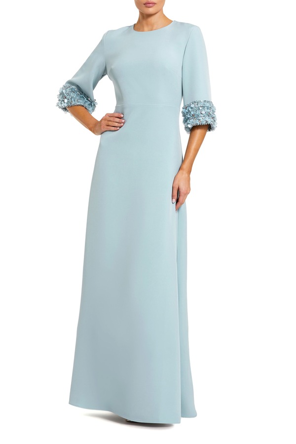 マックダガル レディース トップス ワンピース クレープ A ライン Mac Duggal A-Line Crepe Gown With Embellished 3/4 Sleeves French Blue ブルー