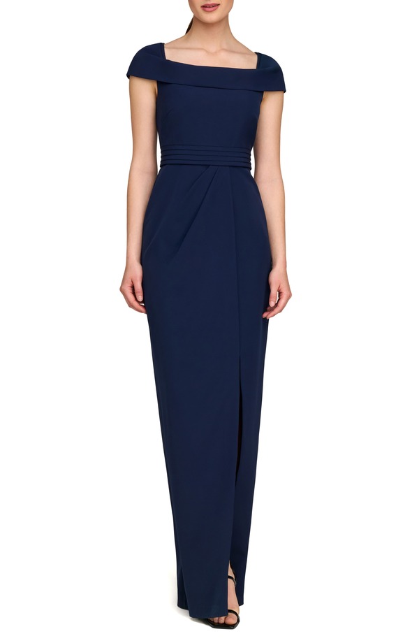 ケイ アンジャー レディース トップス ワンピース キャップ Kay Unger Anastasia Cap Sleeve Column Gown Dark Midnight