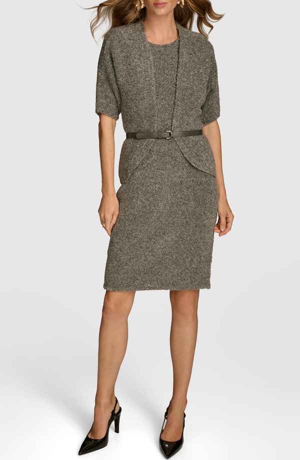 ダナ キャラン ニューヨーク レディース トップス ワンピース カーディガン Donna Karanew York Boucl Cardigan & Sheath Dressetin Heather ヘザー