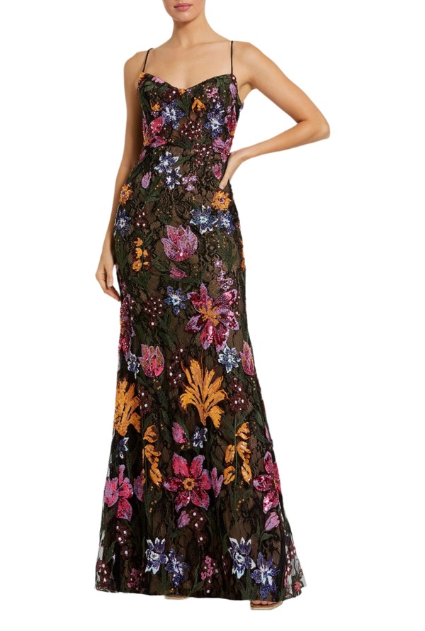 マックダガル レディース トップス ワンピース フラワー柄 刺繍 フラワー Mac Duggal Spaghetti Strap Floral Embroidered Gown Black Multi ブラック
