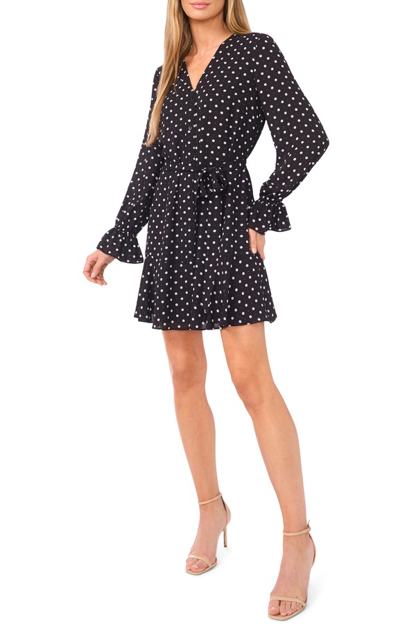 セセ レディース トップス ワンピース プリント シャツ CeCe Flower Print Long Sleeve Shirtdress Rich Black ブラック