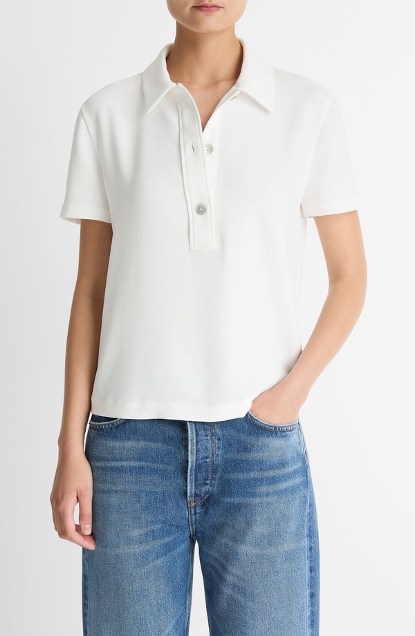 ヴィンス レディース トップス スポーツシャツ 縮緬 Vince Short Sleeve Crepe Polo Shirt Off White 象牙色