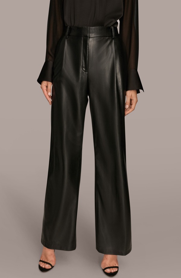 ダナ キャラン ニューヨーク州 レディース ボトムス レギンストレート ズボン下 なめし革 フェイクレザー Donna Karanew York Faux Leather Straight Leg Pants Black 黒いこと