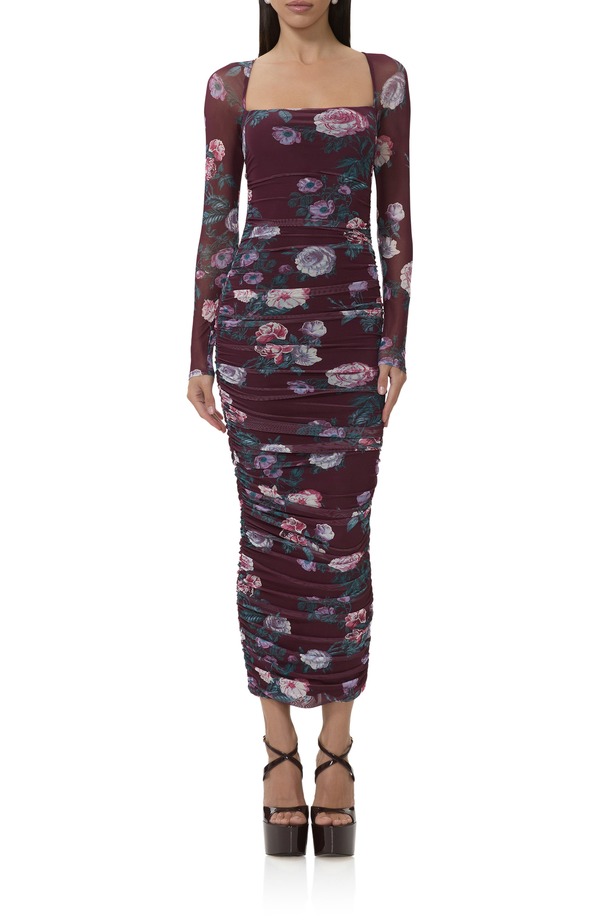 エーエフアールエム レディース トップス ワンピース フラワー柄 ミディ フラワー AFRMaggie Floral Shirred Long Sleeve Midi Dress Cabernet Bouquet