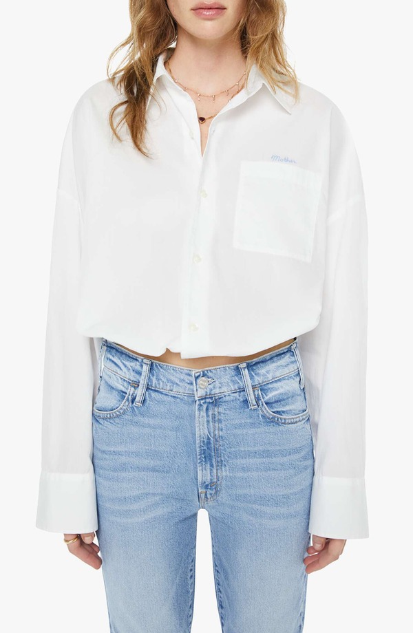 マザー レディース トップス シャツ コットン MOTHER The Scrunchie Frenchie Bubble Hem Cotton Button-Up Shirt White ホワイト｜ReVida 店