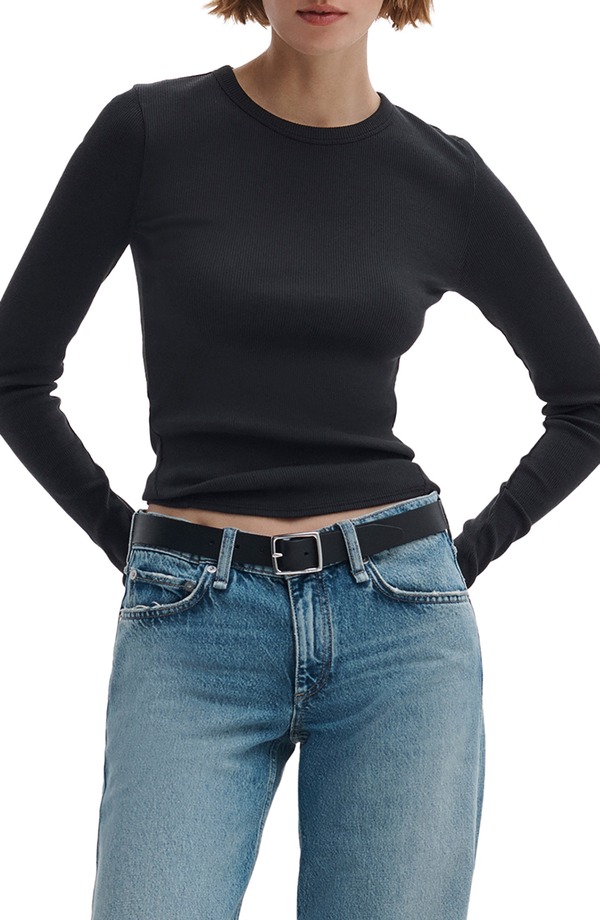 ラグアンドボーン レディース トップス Tシャツ コットン rag & bone Thessential Rib Long Sleeve Cotton T-Shirt Black ブラック｜ReVida 店