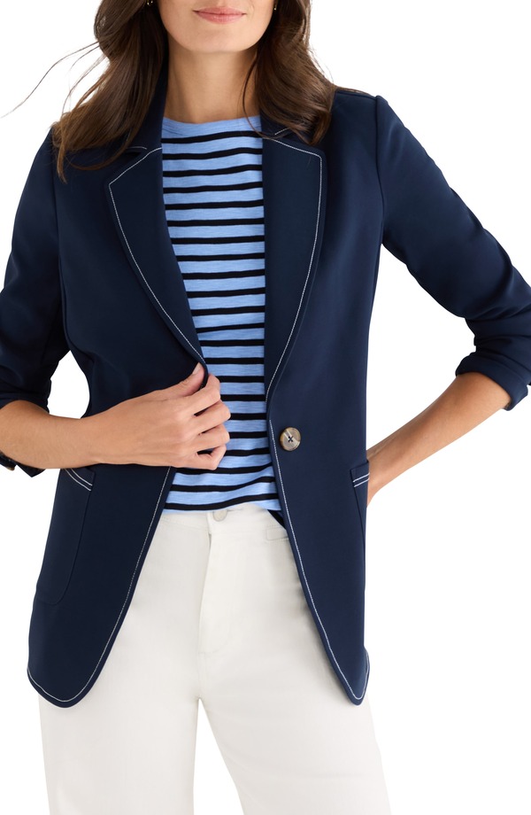 ニックプラスゾーイ レディース アウター ジャケット・ブルゾン ブレザー NIC+ZOE Topstitch Detail Stretch Blazer Dark Indigo インディゴ｜ReVida 店