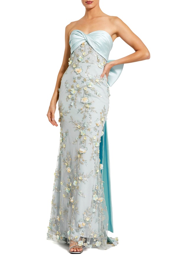 マックダガル レディース トップス ワンピーストラップレス Mac Duggal Straplessweetheard Embellished Gown With Bow Blue ブルー｜ReVida 店