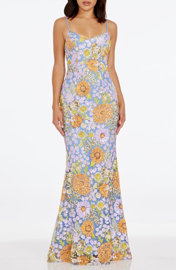 ドレスザポプレーション レディース トップス ワンピース フラワー柄 スパンコール フラワー Dress the Population Giovanna Floral Sequin Mermaid Gown Lavender Multi ラベンダー