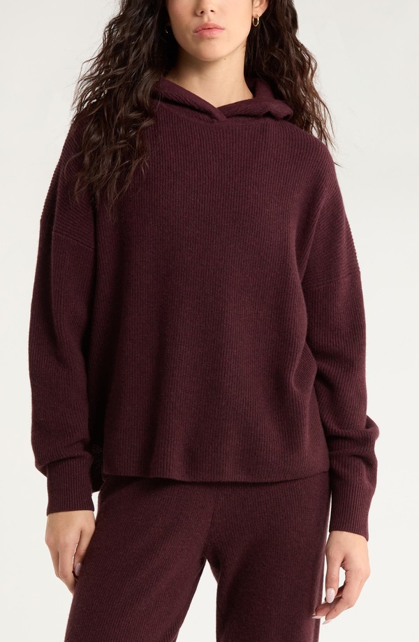 ゼラ レディース アウター パーカー・スウェット ウール Zella Wool & Cashmere Rib Hoodie Burgundy Fudge Heather ヘザー