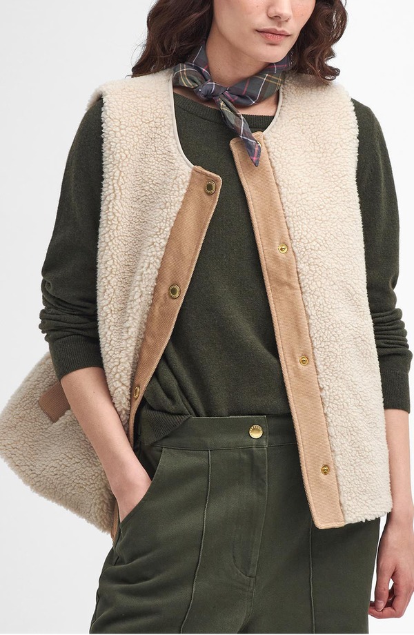 バブアー レディース アウター ジャケット・ブルゾン キルティング ベスト フリース Barbour Dulsie High Pile Fleece Quilted Vest Ecru/Ancient エクリュ