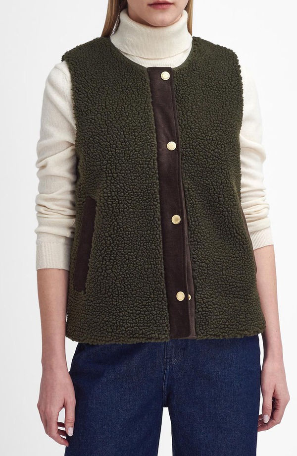 バブアー レディース アウター ジャケット・ブルゾン キルティング ベスト フリース Barbour Dulsie High Pile Fleece Quilted Vest Olive/Ancient オリーブ