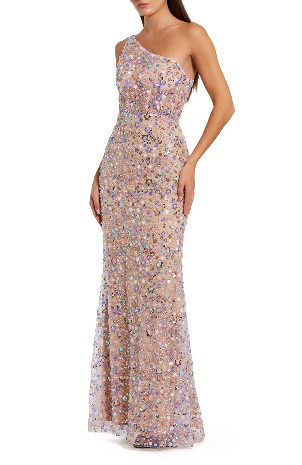 マックダガル レディース トップス ワンピース フラワー柄 フラワー Mac Duggal Floral Embellished One Shoulder Column Gown Pink Multi ピンク