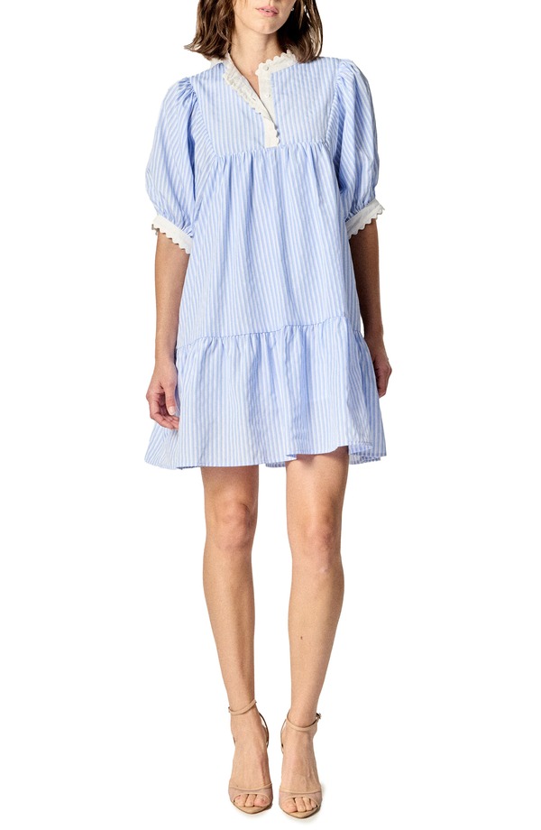イングリッシュファクトリー レディース トップス ワンピース ミニ English Factory Scallop Stripe Minidress Powder Blue/ White ホワイト