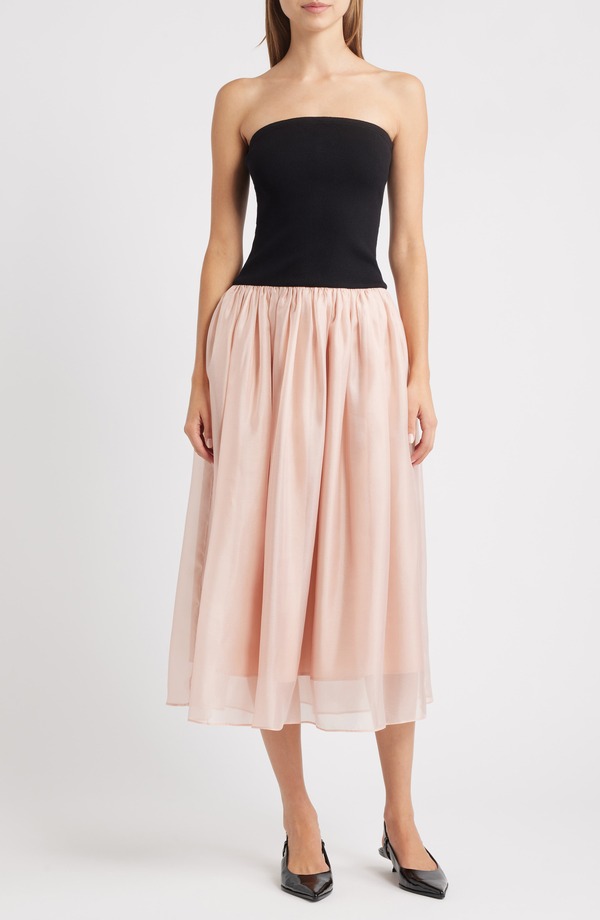 ムーンリバー レディース トップス ワンピース ミディ ストラップレス MOON RIVER Strapless Mixed Media Midi Dress Black/ Pink ブラック
