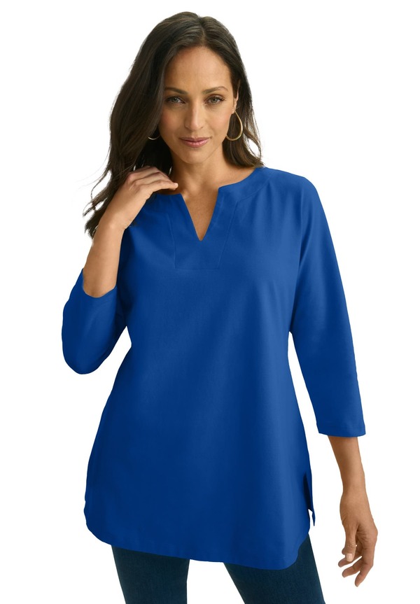 ジェシカロンドン レディース トップス シャツ コットン Jessica London Stretch Cottonotch Neck Tunic Dark Sapphire サファイア