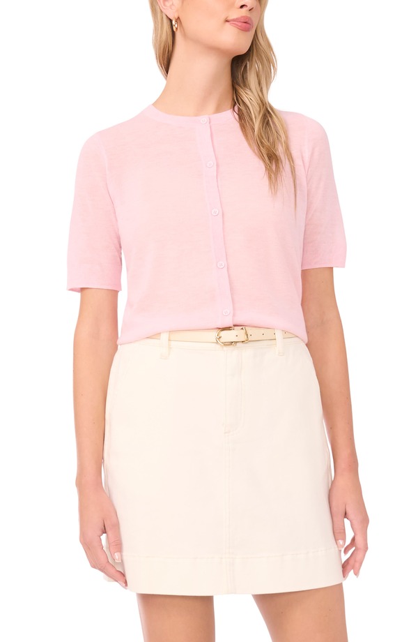 ヴィンスカムート レディース アウター パーカー・スウェット シアー ジレー Vince Camuto Sheer Short Sleeve Cardigan Baby Pink サクラ色