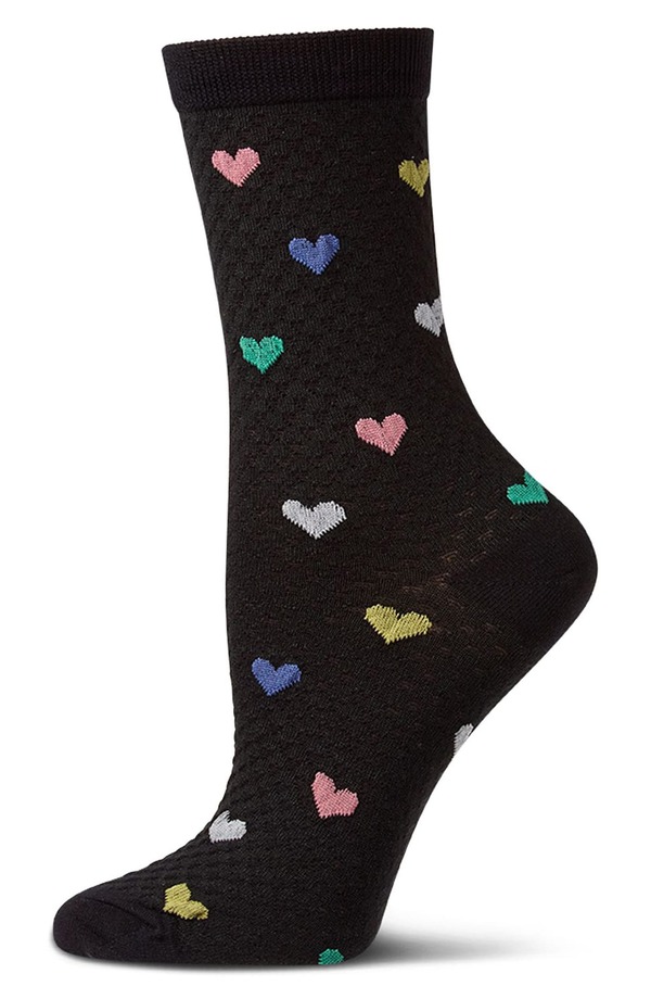 メモイ レディース アンダーウェア 靴下 コットン MeMoi Colorful Hearts Cotton Blend Crew Socks Black ブラック