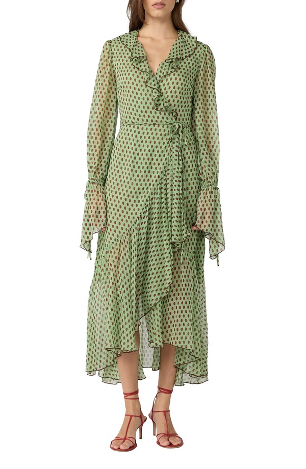 ダイアン フォン ファステンバーグ レディース トップス ワンピース ドット柄 ドット フリル ミディ Diane von Furstenberg Thena Polka Dot Ruffle Trim Wrap Midi Dress Jelly Polka Dot ドット