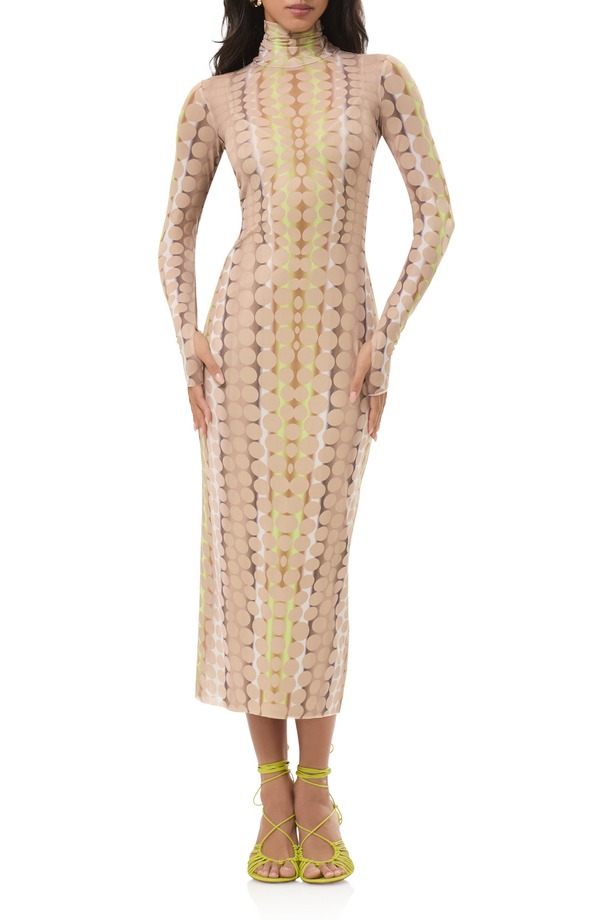 エーエフアールエム レディース トップス ワンピース タートルネック メッシュ ミディ AFRM Shailene Turtleneck Long Sleeve Mesh Midi Dress Tonal Dot