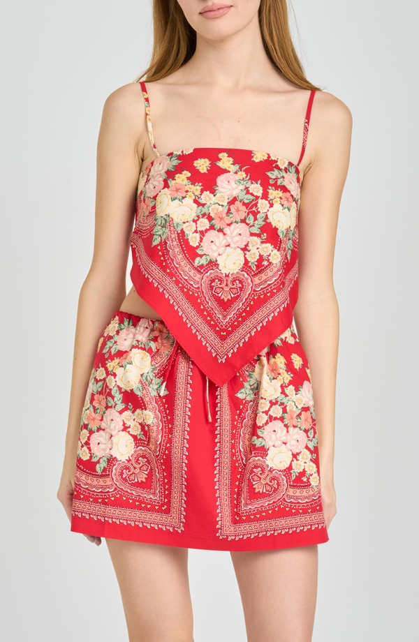 ワイフ レディース トップス シャツ フラワー柄 フラワー WAYF Luna Floral Scarf Camisole Red Scarf レッド|ReVida 店