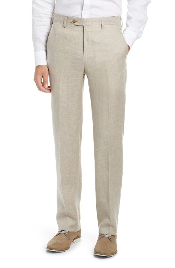 ベール メンズ ボトムス カジュアルパンツ リネン Berle Men's Flat Front Linen Dress Pants Tan タン