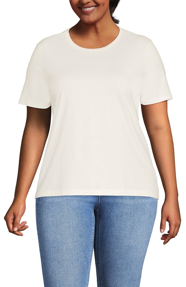 ランズエンド レディース トップス Tシャツ クルーネック コットン Lands' End Supima Cotton Crewneck T-Shirt Ivory アイボリー｜ReVida 店