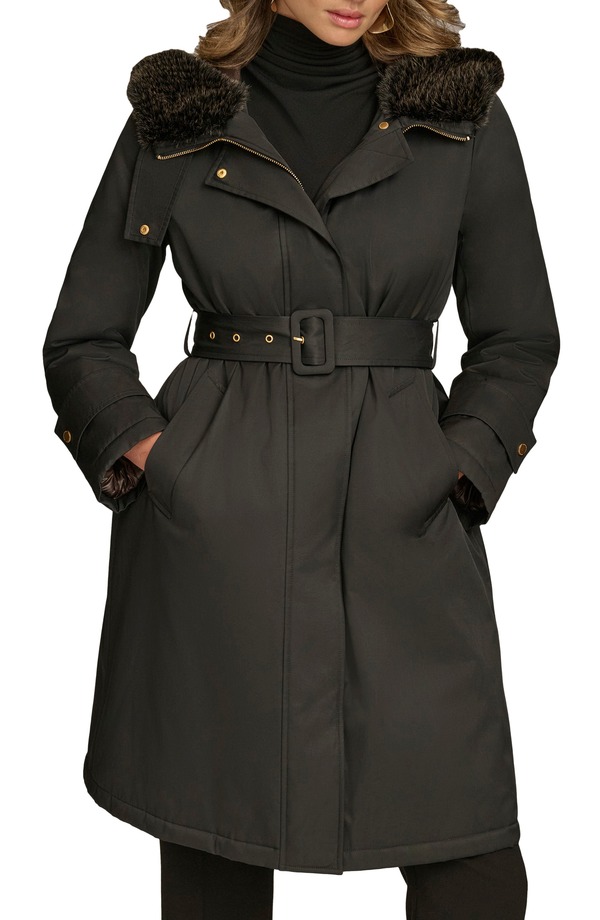 ダナ キャラン ニューヨーク レディース アウター ジャケット・ブルゾン コート Donna Karanew York Faux Fur Trim Puffer Coat Black ブラック