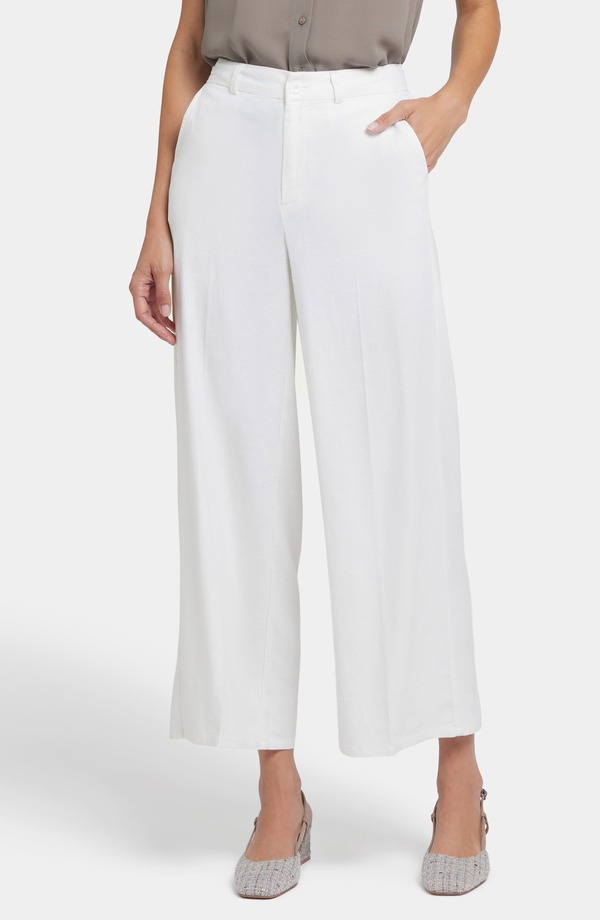 エヌワイディージェイ レディース ボトムス レギンス ワイドレッグ パンツ アンクル リネン NYDJ Morgan Stretch Linen Wide Leg Ankle Pants White ホワイト