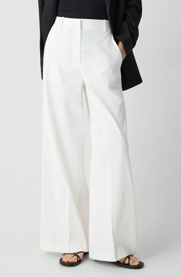 セオリー レディース ボトムス レギンス ワイドレッグ パンツ リネン Theory Linen Blend Wide Leg Pants White ホワイト｜ReVida 店