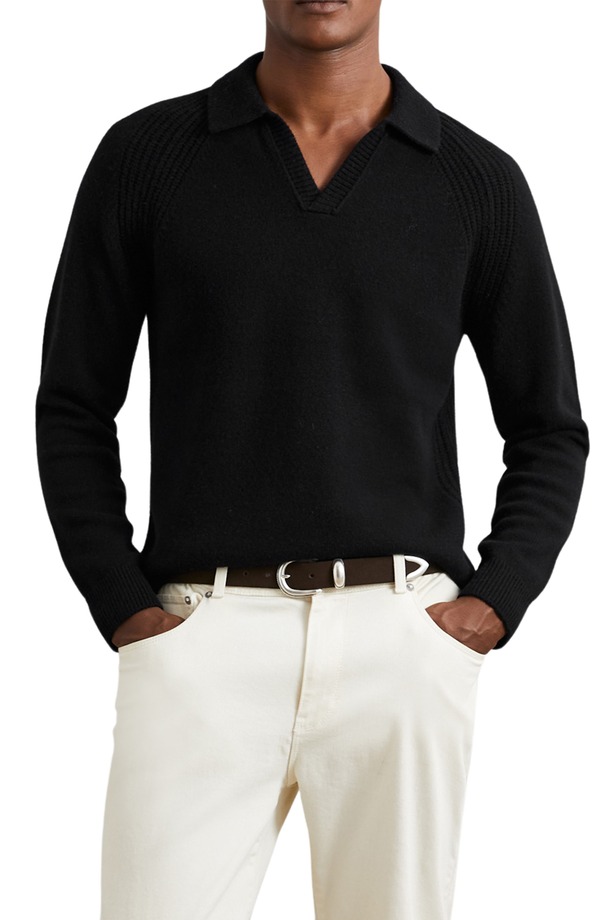 レイス メンズ アウター パーカー・スウェット ウール セーター Reiss Banbury Wool & Cashmere Johnny Collar Sweater Black ブラック