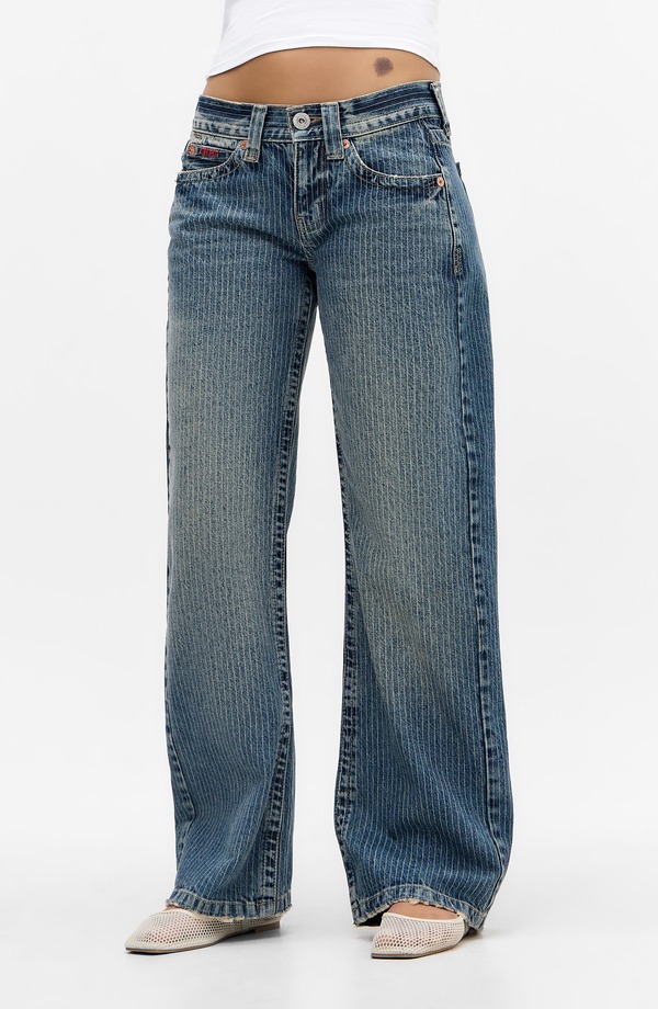 アーバンアウトフィッターズ レディース ボトムス デニムパンツ ワイドレッグ ローライズ ジーンズ BDG Urban Outfitters Kayla Pinstripe Low Rise Wide Leg Jeans Blue ブルー