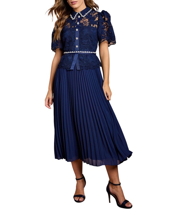 コースト レディース トップス ワンピースカート レース Coast Lace Topleat Skirt Jewel Button Dress Navy ネイビー