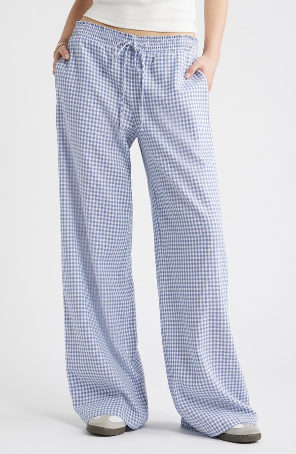 ビーピー レディース ボトムス レギンス パンツ リネン BP. Linen Blend Beach Pants Blue- White Demi Gingham ホワイト
