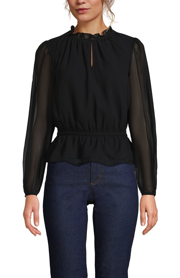 ランズエンド レディース トップス シャツ シフォン Lands' End Chiffon Peplum Top Black ブラック 17,985円