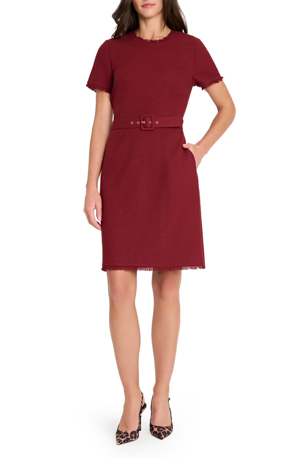 タハリエーエスエル レディース トップス ワンピース トール Tahari ASL Metallic Boucl Sheath Dress Wine ワイン