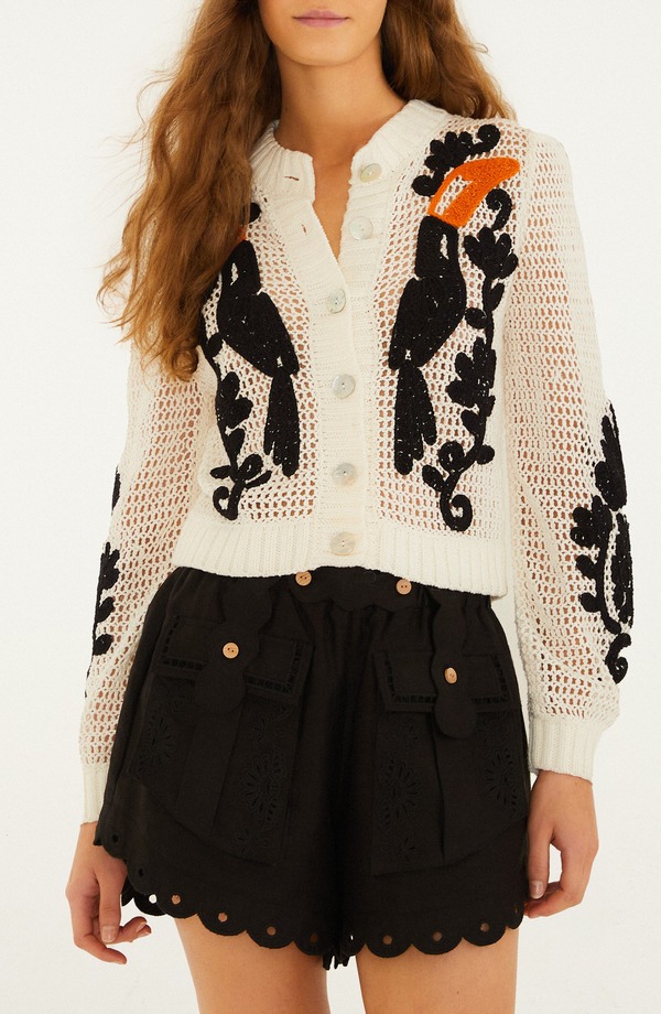 耕園 レディース アウター パーカー・スウェット ジレー FARM Rio Toucan Crochet Cardigan Off-White 象牙色