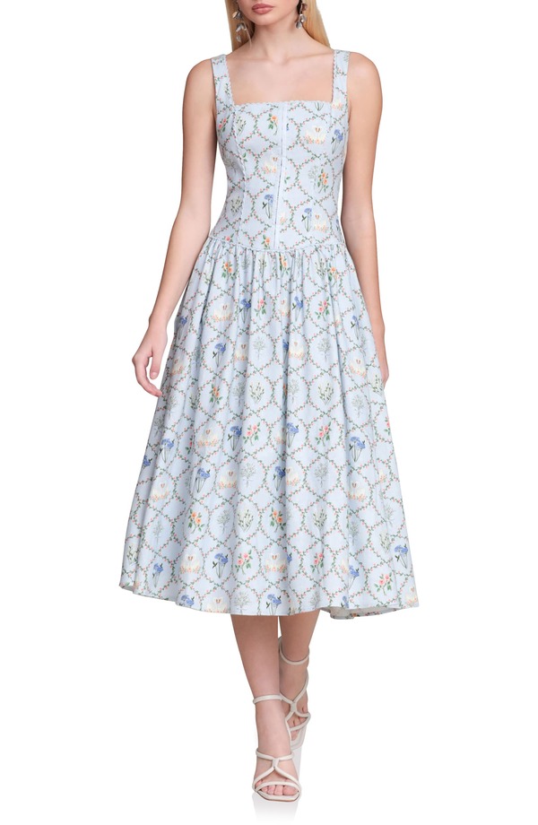 アヴェックレフィーユ レディース トップス ワンピース フラワー柄 プリント ミディ リネン フラワー Avec Les Filles Floral Print Linen Blend Midi Dress Periwinkle Felicity