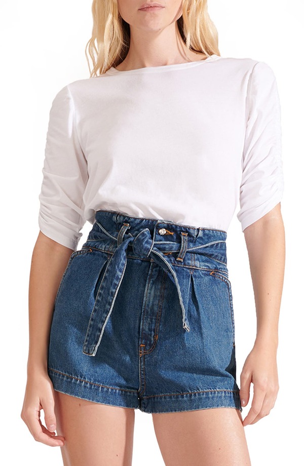ヴェロニカ ベアード レディース トップス Tシャツ ギャザー Veronica Beard Waldorf Ruched Sleeve T-Shirt White ホワイト