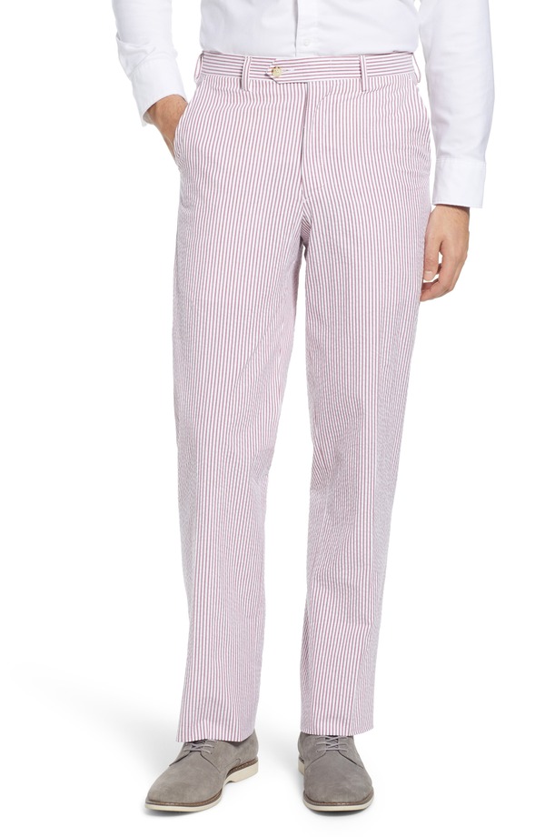 ベール メンズ ボトムス カジュアルパンツ Berle Flat Front Seersucker Pants Garnet